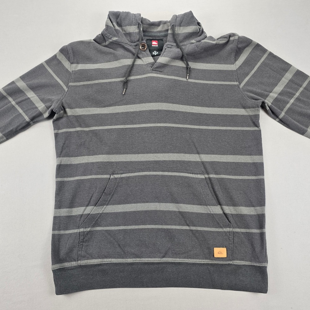 Quiksilver Kangaroo Pocket Grey Striped Knit Henley Hoodie - M